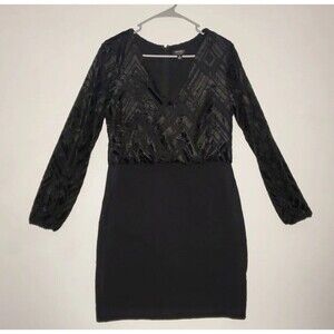 Nicole Miller 10 | LBD Long Sleeve Velvet Stretch Pencil Mini Little Black Dress